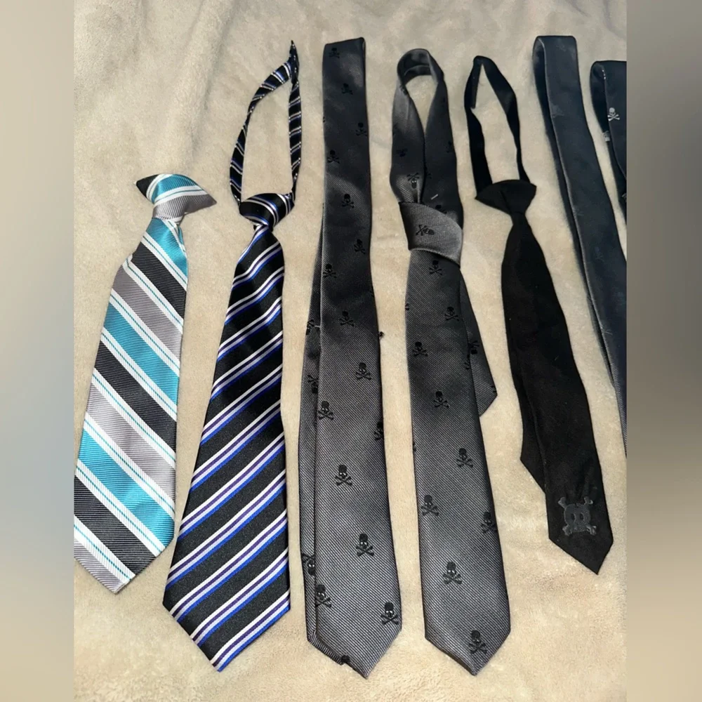 13 youth kids ties clip on, regular skulls gray, black blue red green teal